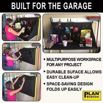 Plan Station PRO WS3800 Portable Standing Desk, Workbench, Station, Storage for Jobsite, Garage, Office, Shop, Hanging Work Surface, Black