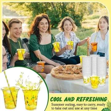 Umigy 100 Pack Plastic Disposable Cups with Lids and Straws 12 oz Disposable Cups for Juice Water Co...