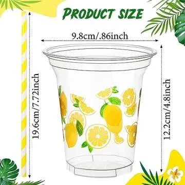 Umigy 100 Pack Plastic Disposable Cups with Lids and Straws 12 oz Disposable Cups for Juice Water Coffee Summer Party Sports Party Supplies(Lemonade)