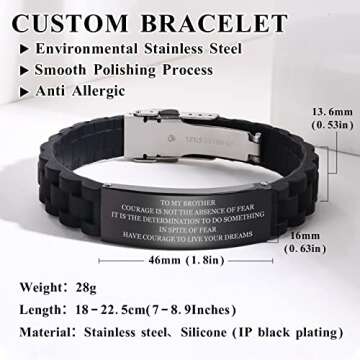 MEALGUET To My Brother Gift Bracelet Men Inspirational Message Engraved Always Remember you are Braver Wristband Gift Idea for Encourage Graduation Birthday Gift