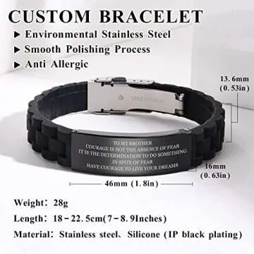 MEALGUET To My Brother Gift Bracelet Men Inspirational Message Engraved Always Remember you are Braver Wristband Gift Idea for Encourage Graduation Birthday Gift