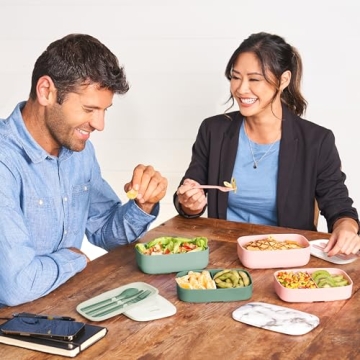 Bentgo Classic - Adult Bento Box, All-in-One Stackable Lunch Box Container with 3 Compartments, Plastic Utensils, and Nylon Sealing Strap, BPA Free Food Container (Khaki Green)