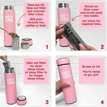 Hey Girl Tea Infuser Bottle - Insulated Thermos for Tea