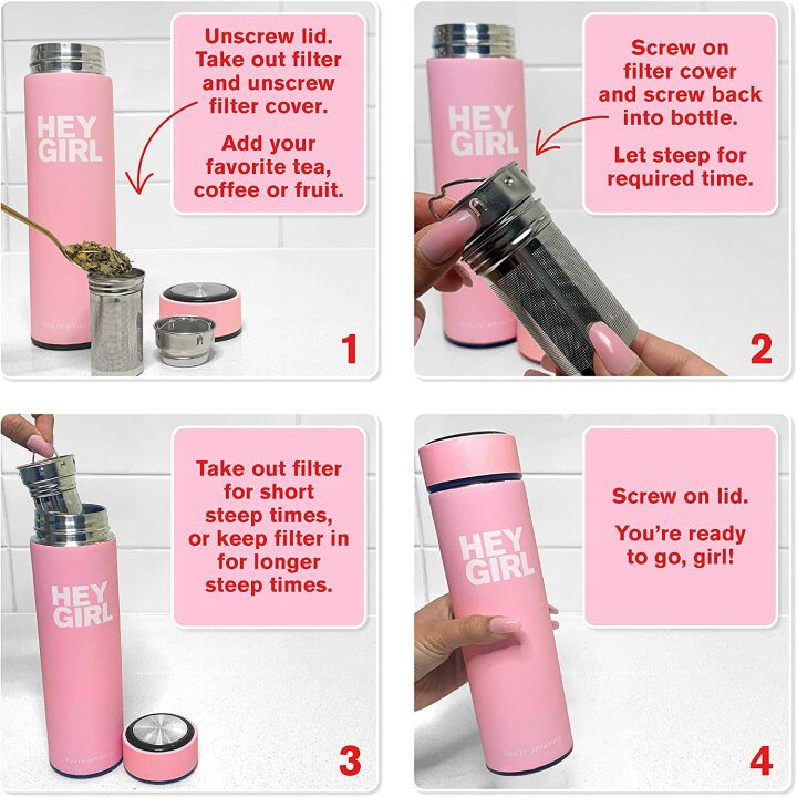 Hey Girl Tea Infuser Bottle - Insulated Thermos for Tea