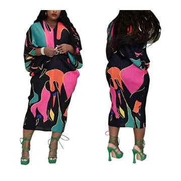 Women's Long Sleeve Midi Dress African Plus Size Casual Pencil Dresses Date Night Black