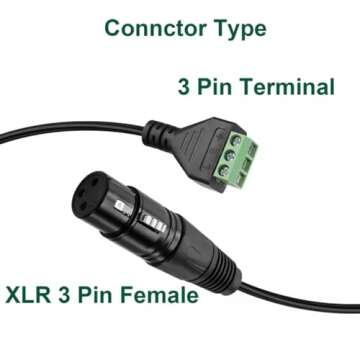 Teansic 4PCS XLR Female Connector to 3 Pin Screw Terminal Cable,XLR 3-Core Screw Adapter with 30CM C...