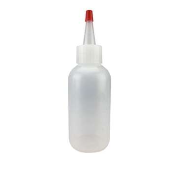 Hobbyland Squeeze Bottles, LDPE Plastic Bottles, Natural Boston Round Bottles, Yorker Spout Red Caps, Tips have .30 Hole (4oz, 24/410 Neck, 6 Bottles)