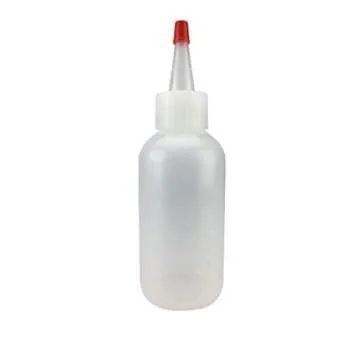 Hobbyland Squeeze Bottles, LDPE Plastic Bottles, Natural Boston Round Bottles, Yorker Spout Red Caps, Tips have .30 Hole (4oz, 24/410 Neck, 6 Bottles)