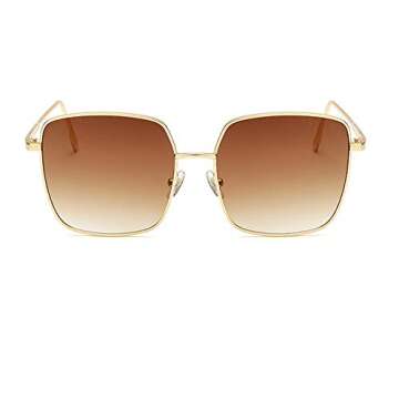 QECEPEI Retro Oversized Sunglasses for Women Square Metal Frame Non Polarized Lenses, Brown