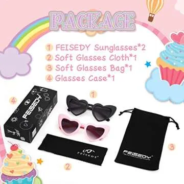FEISEDY 2 Pack Vintage Kids Heart Sunglasses Girls Toddler De Sol Gafas Beach Party Holiday Sun Glasses Age 3-10 B2903