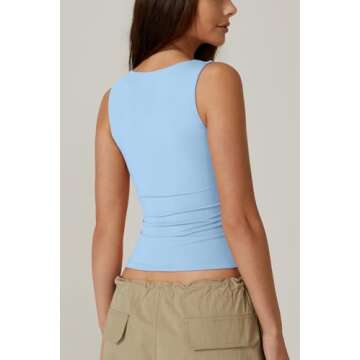 QINSEN Women's Stylish Square Neck Sleeveless Top