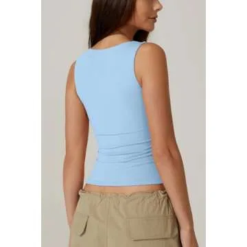 QINSEN Women's Stylish Square Neck Sleeveless Top