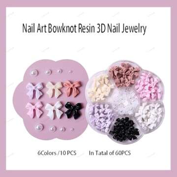 3D Bow Nail Charms Bow-Knot Nail Art Stud Rhinestones Crystal Resin Bowknot Nail Design DIY Decorati...