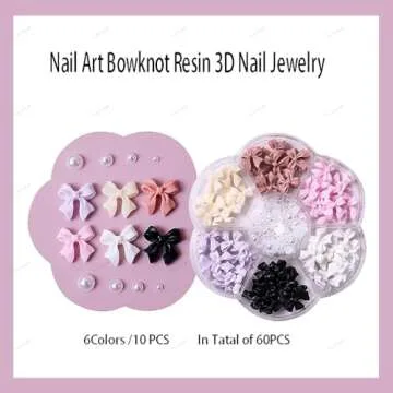3D Bow Nail Charms Bow-Knot Nail Art Stud Rhinestones Crystal Resin Bowknot Nail Design DIY Decorati...