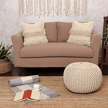 Handmade Round Pouf Ottoman - Stylish Footrest for Home