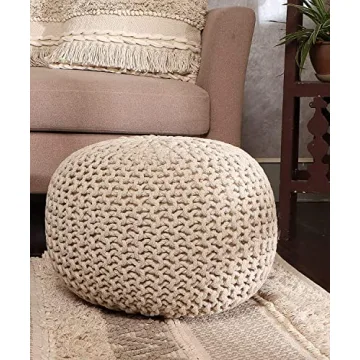 Handmade Round Pouf Ottoman - Stylish Footrest for Home