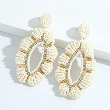 Crystals Dangle Statement Earrings for Women, Rhinestone Pearl Evening Wear Earrings Bohemian Wedding Bridal Gemstone Drop Earrings for Teen Girls Christmas Valentine's Day Gifts (white)