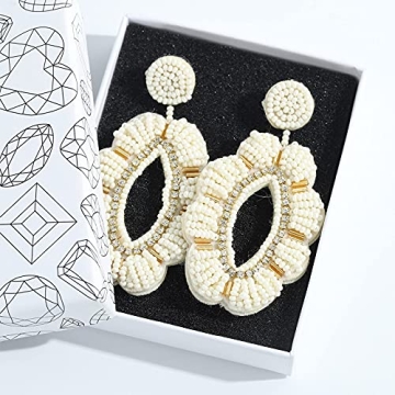 Crystals Dangle Statement Earrings for Women, Rhinestone Pearl Evening Wear Earrings Bohemian Wedding Bridal Gemstone Drop Earrings for Teen Girls Christmas Valentine's Day Gifts (white)