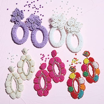 Crystals Dangle Statement Earrings for Women, Rhinestone Pearl Evening Wear Earrings Bohemian Wedding Bridal Gemstone Drop Earrings for Teen Girls Christmas Valentine's Day Gifts (white)