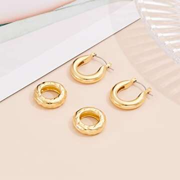 Gold Dangle Earrings Statement Hoop Earrings for Women 14k Gold Plated Interlock Hoops Thick Gold Dangling Drop Earrings Fashion Jewelry Gifts Lightweight Hypoallergenic