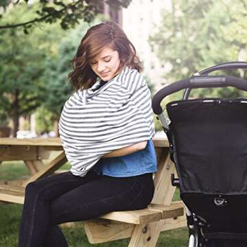 Carseat Cover | Carseat Canopy & Nursing Cover, 5 in 1 Baby Cover, Stretchy & Ultra Soft Nursing and Breastfeeding Cover for Boys & Girls, Stroller Cover for Babies by Matimati Baby (Classic Stripe)
