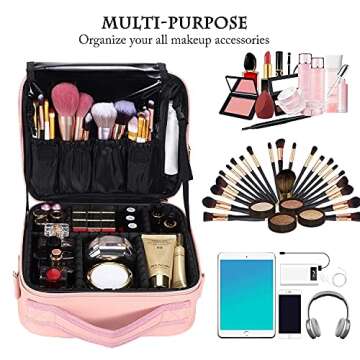 JOURMON Travel Makeup Bag Portable Cosmetic Train Case Organizer Artist Storage Bag with Adjustable ...