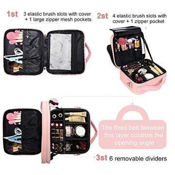 JOURMON Pink Travel Makeup Bag Organizer with Adjustable Dividers