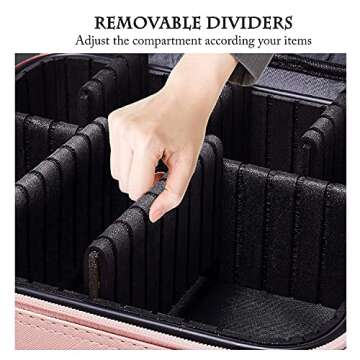 JOURMON Pink Travel Makeup Bag Organizer with Adjustable Dividers