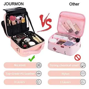 JOURMON Pink Travel Makeup Bag Organizer with Adjustable Dividers