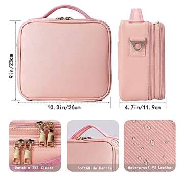 JOURMON Pink Travel Makeup Bag Organizer with Adjustable Dividers