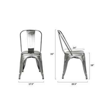 Poly and Bark Metal Modern Dining Chair, Industrial Mid Century Kitchen Cafe Restaurant Side Chair, Stackable, Polished Gunmetal (Set of 4)