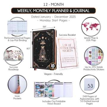 Law of Attraction Planner 2025 - Hourly, Weekly & Monthly Goal Setting Planner, 12 Month Journey to ...