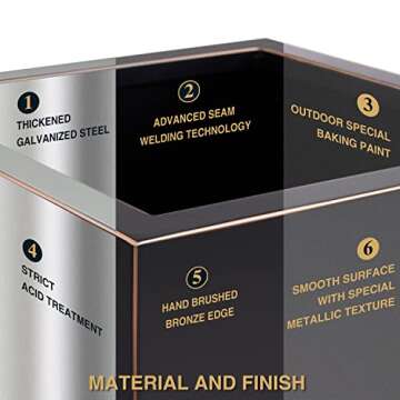 Wallowa Metallic Heavy Planter for Outdoor Plants, 14Lx14Wx30H Inches, Tall Metal Planter Box with Hand Brushed Gold Edge for Outside & Indoor, 25 Pounds, No Assembly and Seamless, Set of 2 (Black)