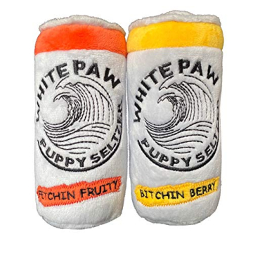 Neuter Light Two Pack Plush Squeaky Dog Toys Funny Drink Parody