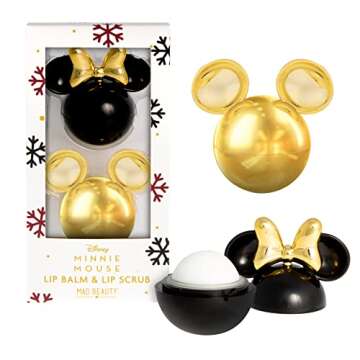 MAD BEAUTY Minnie Mouse Lip Balm & Lip Scrub Duo Set, Vanilla Lip Scrub & Cranberry Lip Balm, Smooth...