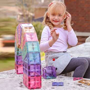 MNTL Magstem 108Pcs Magnetic Tiles Building Blocks Light Colors Set, Magnet Toys 3D Stem Construction Blocks for Kids Boys Ages 8-10 3+Year, Developmental Educational Toys for Girls Toddlers Birthday