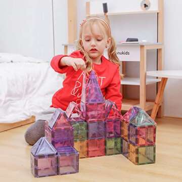 MNTL Magstem 108Pcs Magnetic Tiles Building Blocks Light Colors Set, Magnet Toys 3D Stem Construction Blocks for Kids Boys Ages 8-10 3+Year, Developmental Educational Toys for Girls Toddlers Birthday