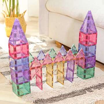 MNTL Magstem 108Pcs Magnetic Tiles Building Blocks Light Colors Set, Magnet Toys 3D Stem Construction Blocks for Kids Boys Ages 8-10 3+Year, Developmental Educational Toys for Girls Toddlers Birthday