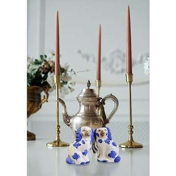 Staffordshire Dogs Chinoiserie Decor Blue Decorative Salt Pepper Shakers Set - Hand-Painted Ceramic