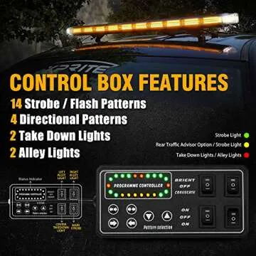 Xprite 48" Traffic Advisor White Amber Emergency Strobe Light Bar High Intensity LED Rooftop Warning Security Caution Lightbar w/Adjustable Brackets for Construction Vehicle Snowplow Tow Trucks Cars