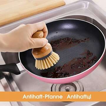 Masthome Bamboo Dish Brush,3-Pack ECO Friendly Dish Brush Set with Bamboo Handle, Kitchen Cleaning Brush Scrub Brush for Dishes Pots Pans Kitchen Sink Cleaning