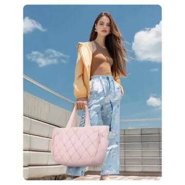 BAGSMART Tote Bag for Women, Quilted Puffer Tote Bag with Compartments, Shoulder Handbag Work Bag wi...