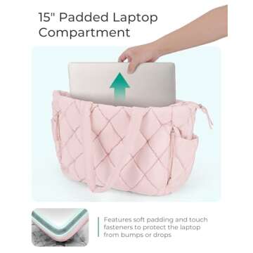 BAGSMART Tote Bag for Women, Quilted Puffer Tote Bag with Compartments, Shoulder Handbag Work Bag with Zipper for Travel