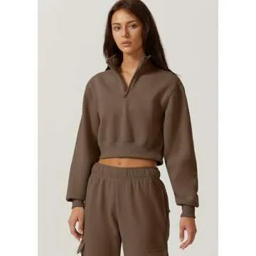 QINSEN Plus Size High Neck Cropped Sweatshirt for Women