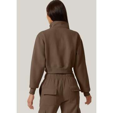 QINSEN Plus Size Chestnut Sweatshirt for Womens High Neck Stretch Fleece Crop Pullover XL