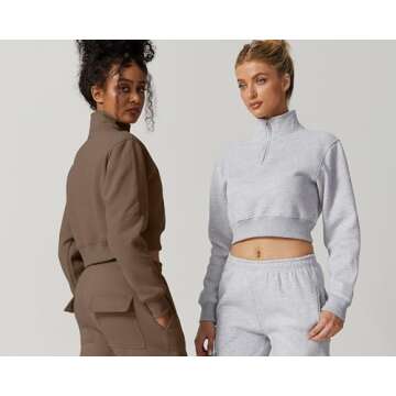 QINSEN Plus Size Chestnut Sweatshirt for Womens High Neck Stretch Fleece Crop Pullover XL