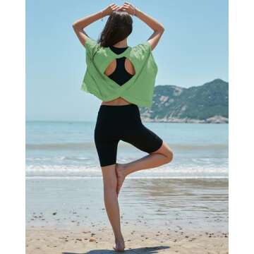 Gacaky Women's Backless Loose Tops Short Sleeve Workout Tops Yoga Tops Dance Clothes Athletic Sports...