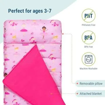 Wildkin Original Nap Mat with Reusable Pillow for Boys and Girls, Perfect for Elementary Sleeping Mat, Features Hook and Loop Fastener, Soft Cotton Blend Materials Nap Mat for Kids (Ballerina)