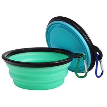 SLSON Collapsible Pet Bowl Dog Bowls 2 Pack, Portable Silicone Pet Feeder, Foldable Expandable for D...
