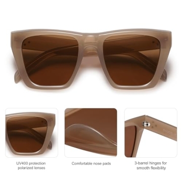 SOJOS Fashion Oversized Square Polarized Sunglasses for Women Trendy UV Protection Lens Womens Sunnies SJ2179, Brown Frame/Brown Lens